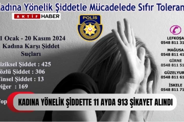  Kadına yönelik şiddet konusunda polise 11 ayda 913 şikayet ve başvuru