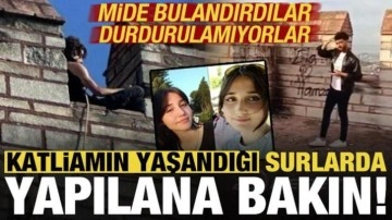 Katliamın yaşandığı surlarda mide bulandıran olay! Viral olmak için bunu yaptılar...