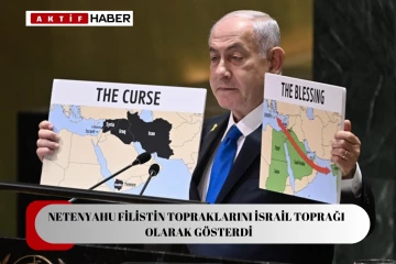 Netanyahu, BM Genel Kurulu'ndaki konuşmasında Filistin topraklarını &quot;İsrail&quot; olarak gösteren harita kullandı...